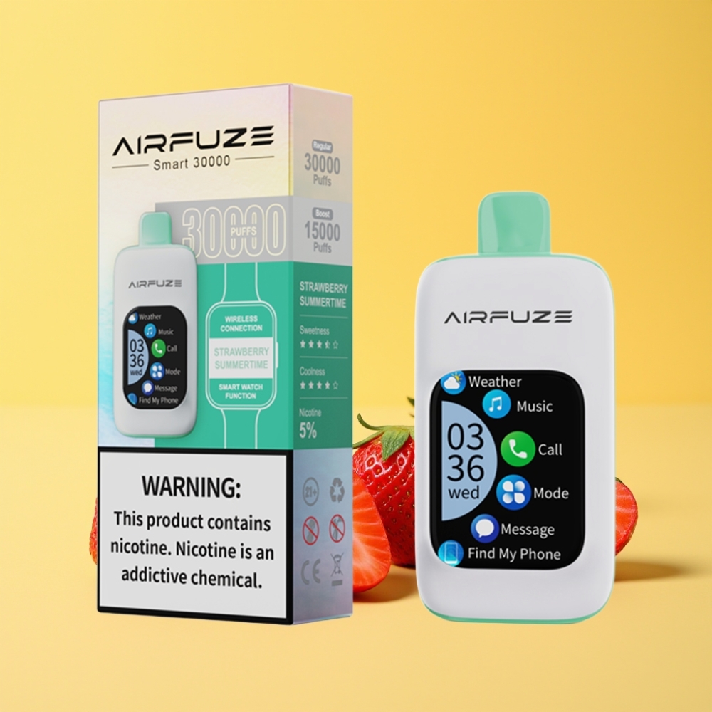 AirFuze Smart 30000 Puffs Disposable Pod Fragola Estate 50x25x104.9mm Display 2.01\"TFT Touch Screen Nicotine 5% Battery 900mAh Type-C